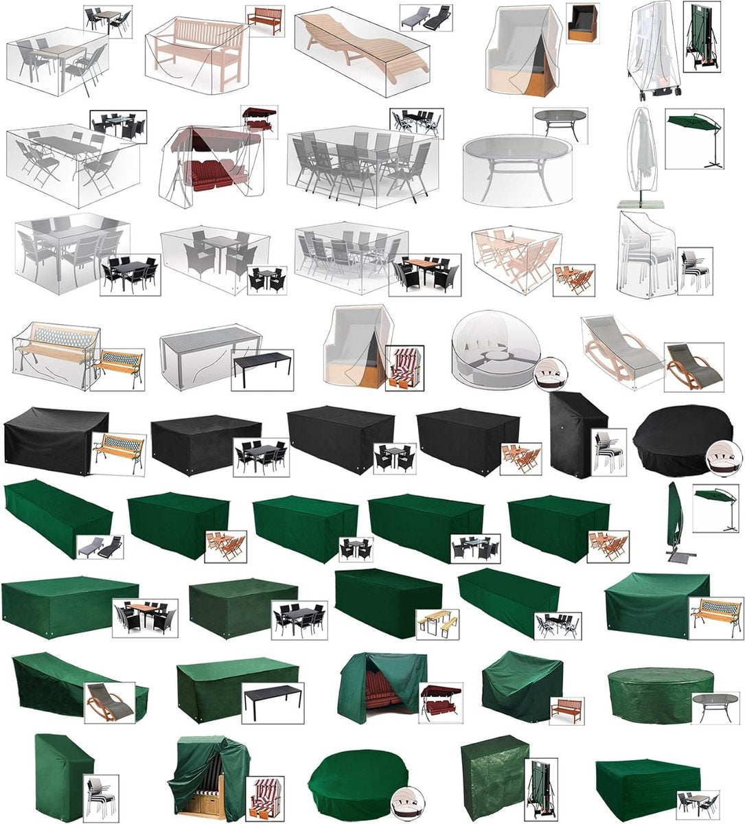 Beschermhoes voor meubelsets, 193 x 136 x 88 cm, afdekking voor tuinmeubelen, zitgroep, afdekhoes van PE, zeil, uv-bestendig, waterafstotend, winterbestendig, scheurvast, groen