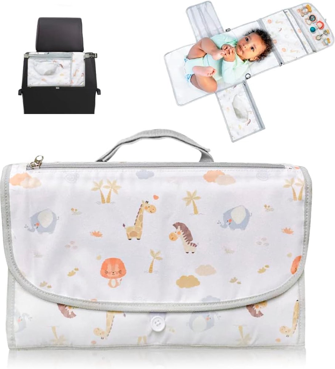 Aankleedmat voor onderweg voor baby's, XL-multifunctionele compacte luiertas met geïntegreerd aankleedkussen, vak voor vochtige doekjes en luierrugzak. Functioneel ideaal als eerste babyuitrusting