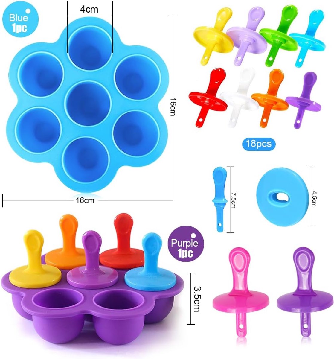 IJsvormen, siliconen ijsvormen, 2 stuks ijsvormen Ijslolly met plastic stokjes, ijsvormen kinderen, kleine ijscontainers, ijsvormen voor ijsijsvormen (paars en blauw)
