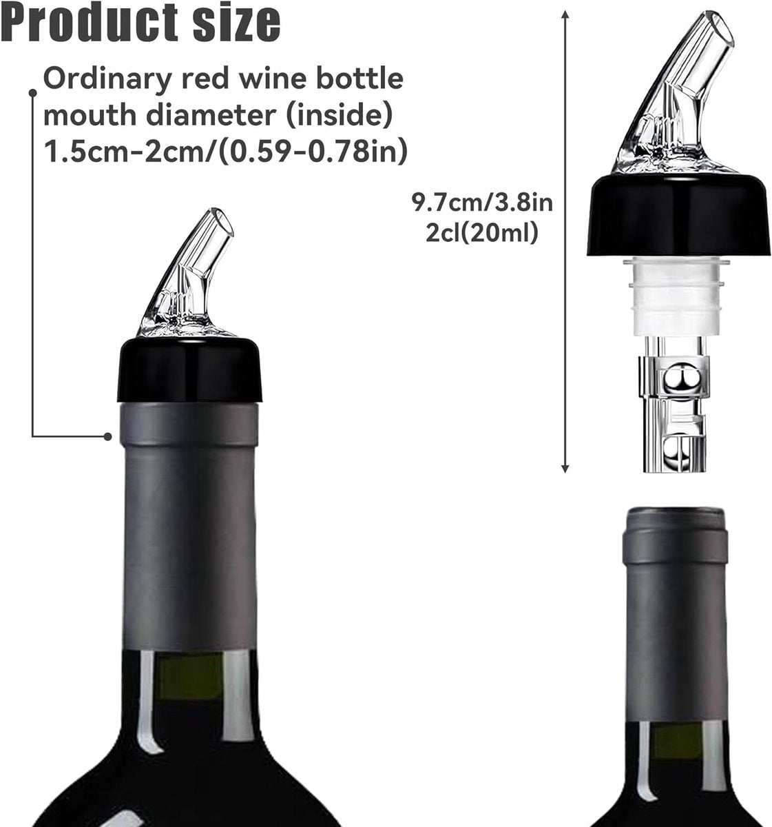 Flessenschenker, 8 stuks, 2 cl, doseerhulp, schenktuit voor flessen met stopfunctie, beschermdeksel, portioneerder, drankdispenser, sterke drank, doseerder, dispenser voor wijn, cocktail,