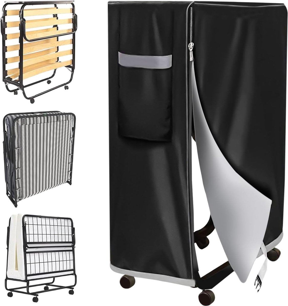 Zwart waterdicht stofdicht klapdekbed: opbergtas voor logeerbedden, multifunctionele bescherming tegen bed, multifunctionele afdekking (114 x 99 x 38 cm)