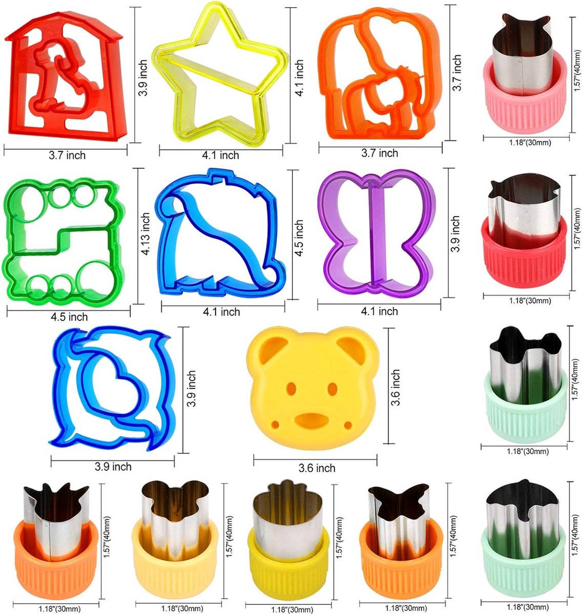 26 stuks uitsteekvormpjes voor brood, toast, groente en sandwich uitsteekvormpjes, roestvrij staal, met anti-slip handvat, diervorm, groentesnijder, bento-accessoires voor kinderen met 10 karikatuur tandenstokers
