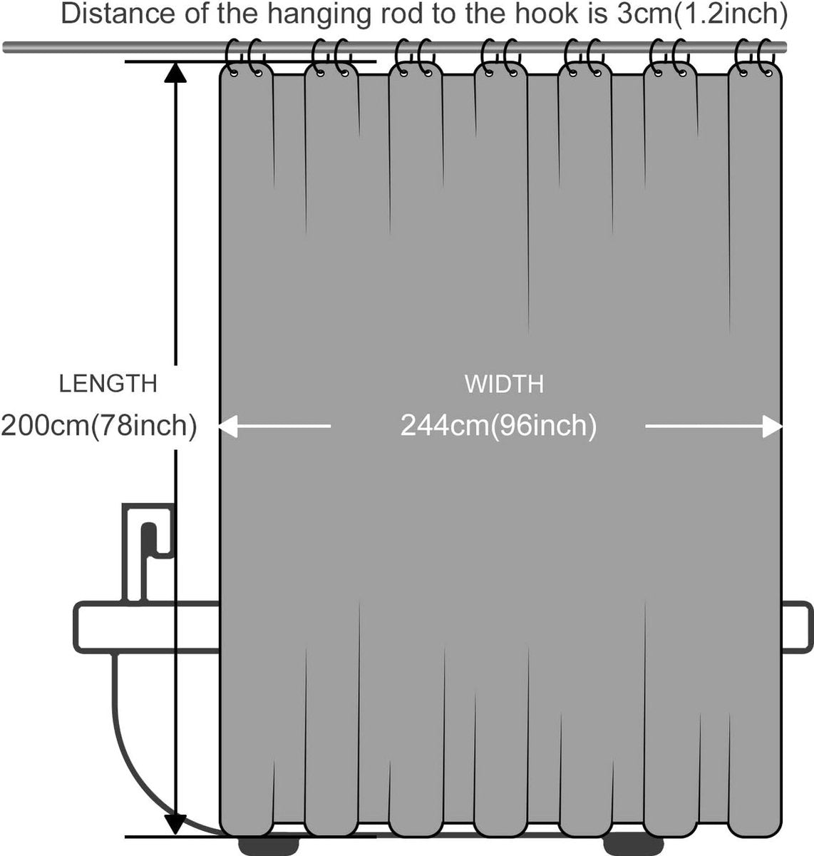 Douchegordijn, badkamergordijn voor de badkuip, textiel badgordijn
