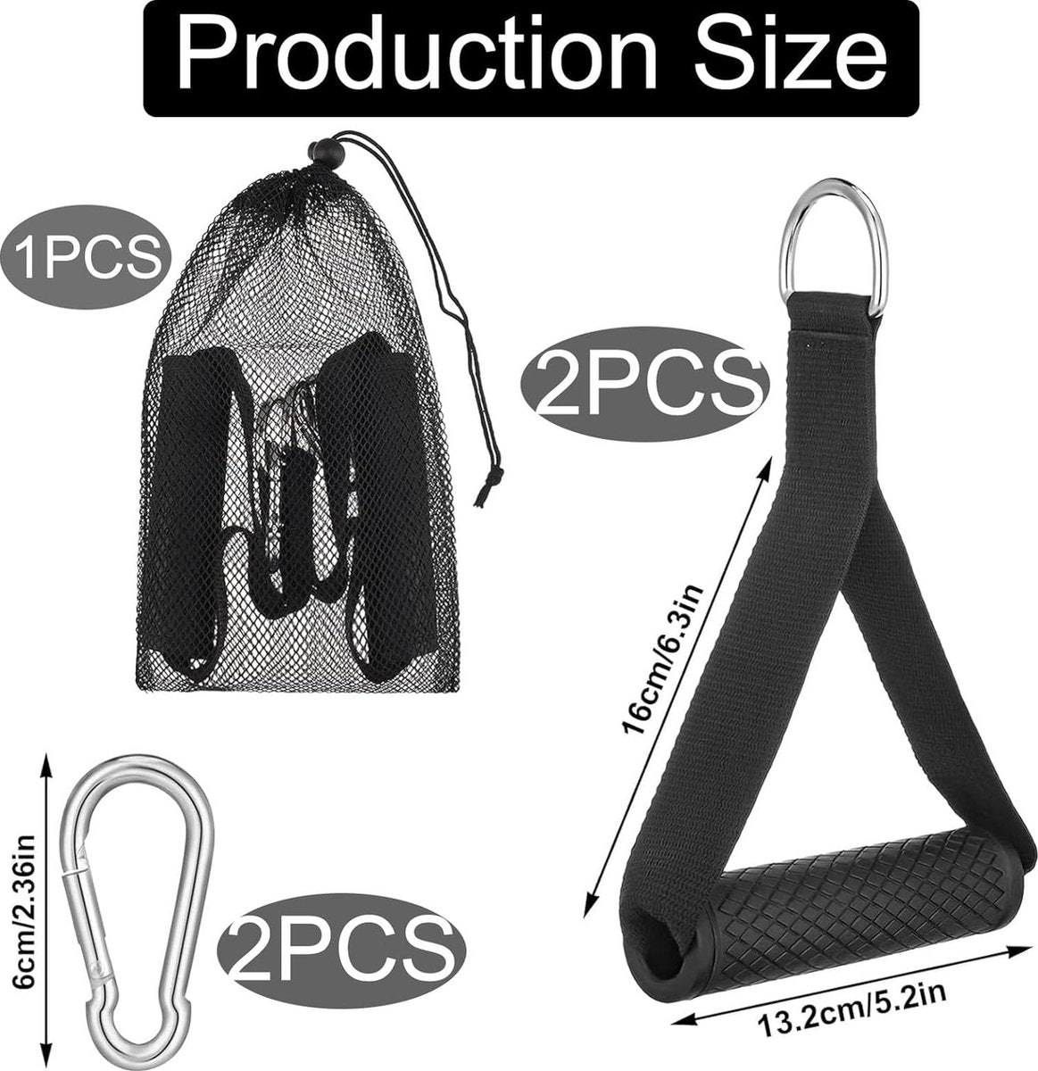 Set van 5 Lat Pull-handgrepen, kabeltrekhandgrepen, handgrepen voor weerstandsbanden, enkele handgreep, kabeltrekker, handgrepen voor fitnessbanden, voor training op de katrol, kabeltrekker of Power Tower (zwart)