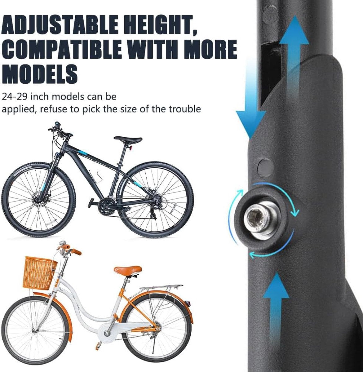Fietsstandaard, 24-29 inch, in hoogte verstelbaar, fietsstandaard, zijstandaard, maximale belasting 40 kg, antislip fietsstandaard voor e-bike, Mon, trekkingfiets