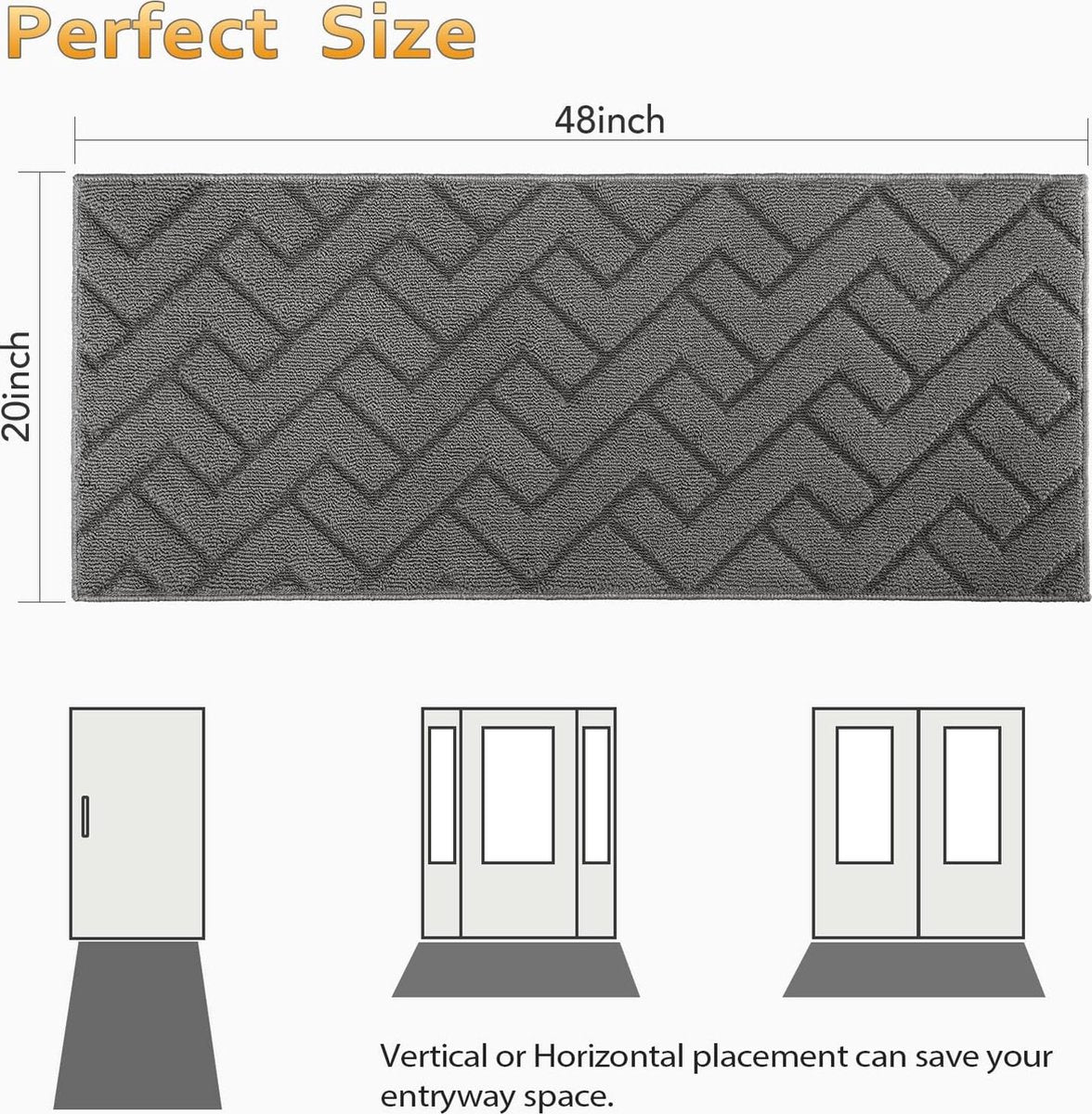 Deurmat voor binnen en buiten, 50 x 120 cm, vuilvangmat, antislip voetmat, binnen, wasbaar, voor binnen, deurmatten, huisdeur, dun, voor ingang, hal, tuin, binnen, huisdier, grijs
