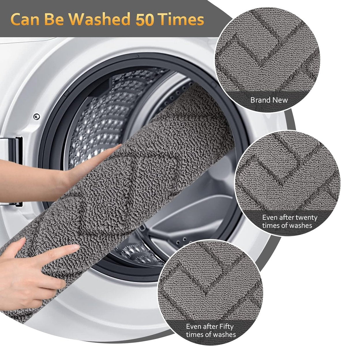 Deurmat voor binnen en buiten, 50 x 120 cm, vuilvangmat, antislip voetmat, binnen, wasbaar, voor binnen, deurmatten, huisdeur, dun, voor ingang, hal, tuin, binnen, huisdier, grijs