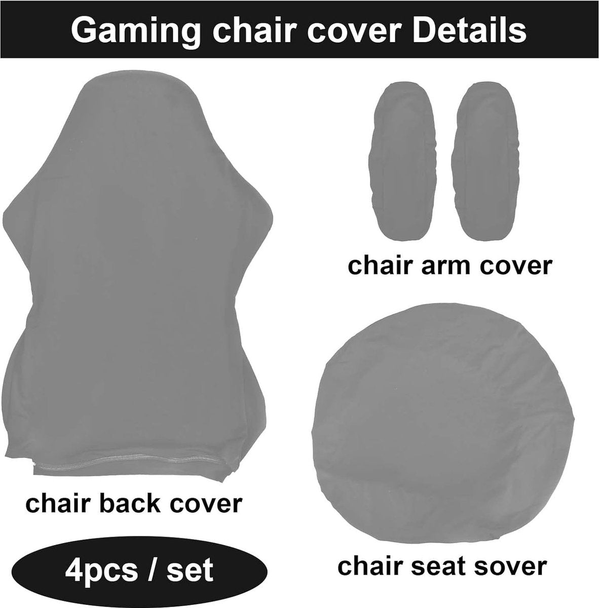 Bureaustoelhoesset, 4-delige gamingstoelhoes, universele bureaustoelhoes, hoezen voor stoelen met armleuningen, stoelachterkant, stoelhoes, bureaustoel voor computerstoelen/pc-stoelhoes