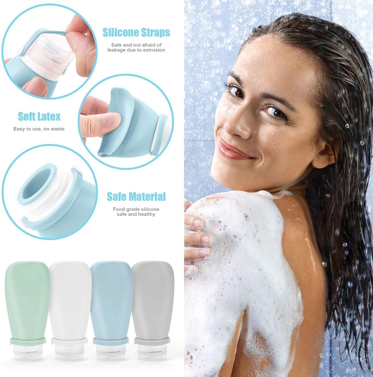 18-delige siliconen reisflessenset, vliegtuiggoedgekeurd voor het vullen van reisflessen, geschikt voor shampoo, lotion, haarconditioner, douchegel, met labels en transparante toilettas