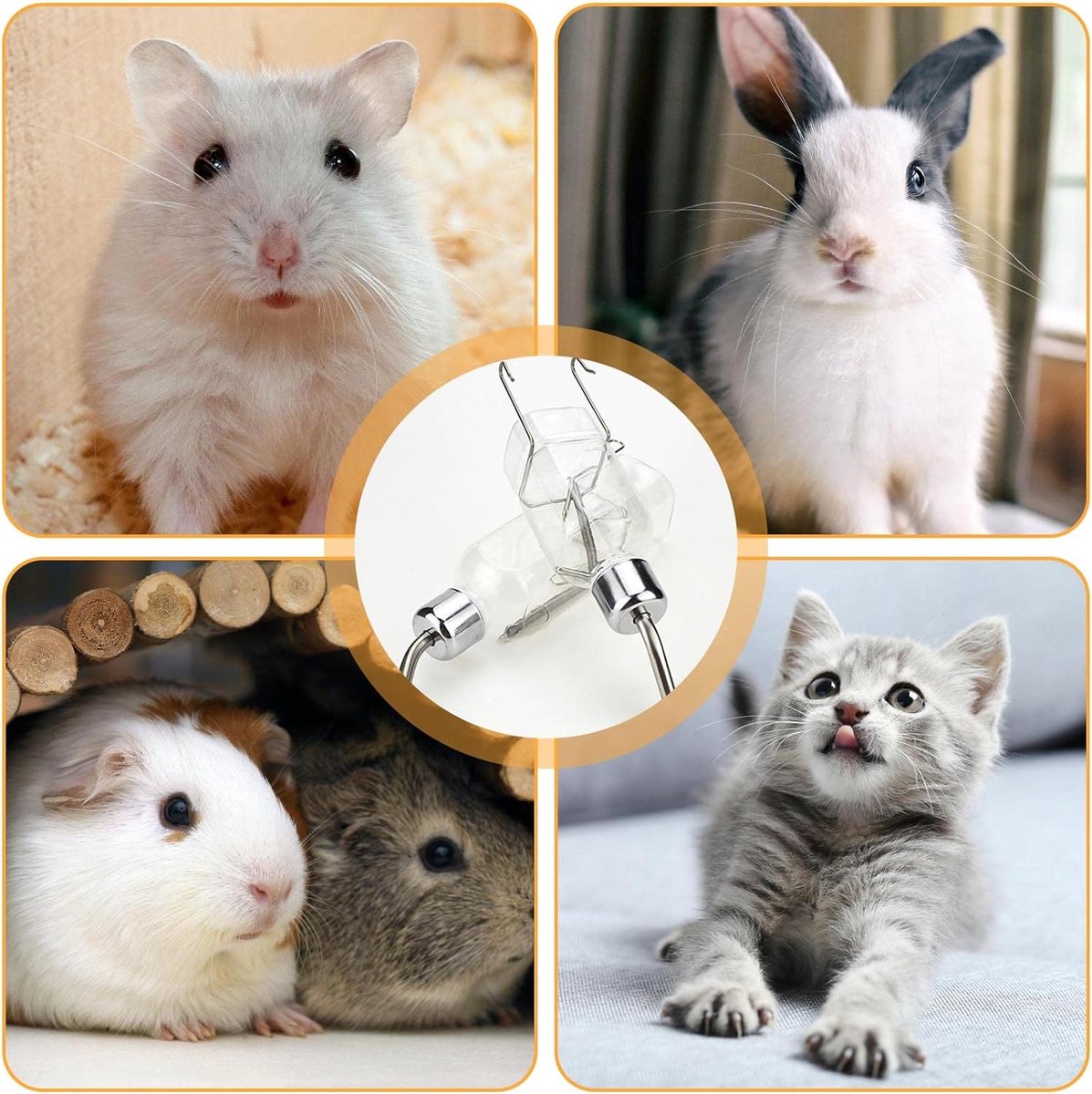 Drinkfles voor konijnen, 4 stuks, 350 ml, knaagdieren, drinkfles, automatische hangende waterflessen, knaagdierdrinken, geen druppel voor kleine dieren, cavia's, chinchilla's, hamsters