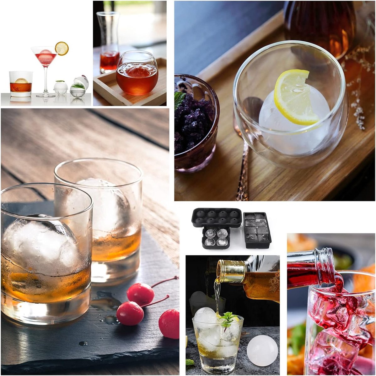 2 stuks siliconen ijsblokjesvorm, groot, 8-voudige ijsblokjeshouder met bol, ijsbolvorm, ijsbolvorm, voor gekoelde cocktails, whiskydranken