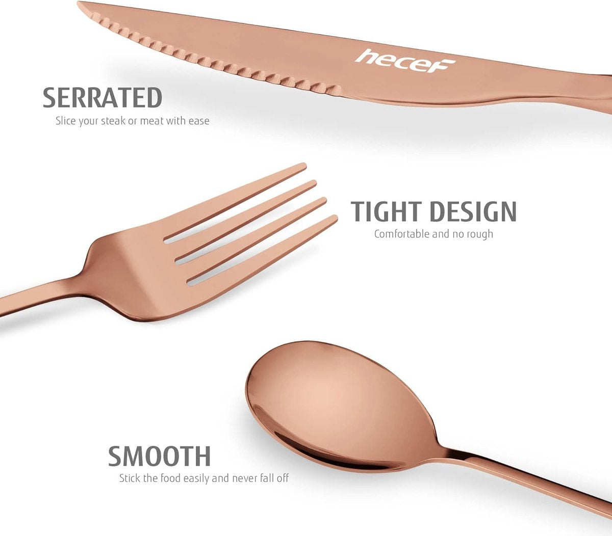 Bestekset, 10-delig, roestvrijstalen reisbestekset, zwart campingbestek met bestekzakje voor op reis, buitenreisbestek en bestek om mee te nemen met koffer (roségoud)