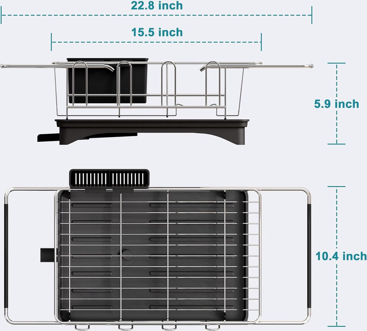 afdruiprek voor gootsteen - dubbel gebruik voor werkbladen en gootstenen, afdruiprek voor gootsteen, afdruiprek boven de gootsteen met afdruiprek, keukengerei en bekerhouder, zwart
