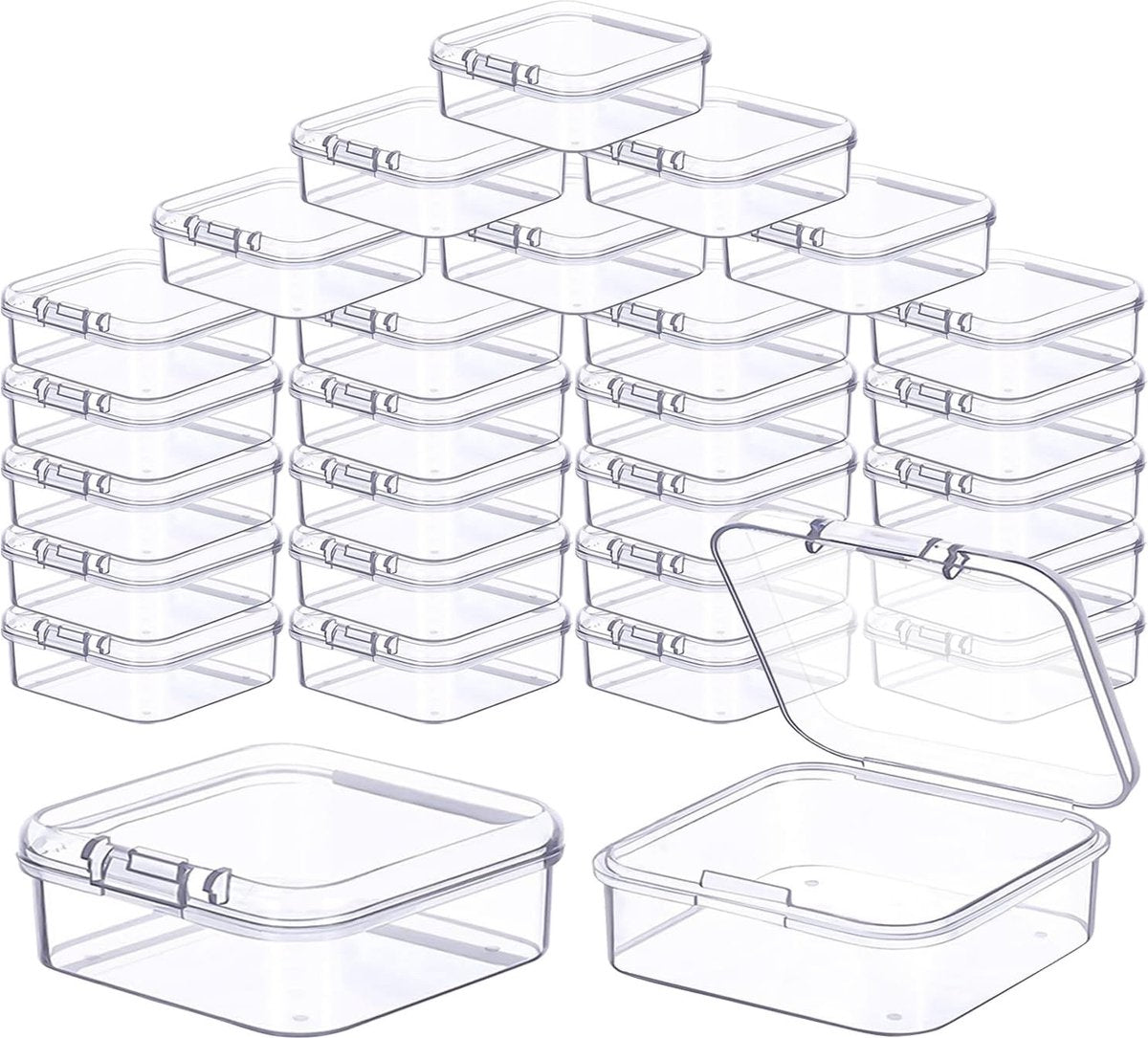 30 stuks opbergdozen met deksel klein, 5,5 x 5,5 x 2 cm rechthoekige lege mini-opbergdoos, kleine doorzichtige plastic kralen opbergdoos voor knutselaccessoires