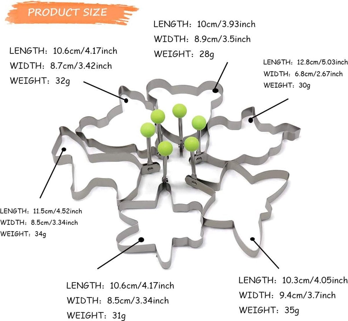 Gebakken eiervormen voor de pan, 11 stuks, roestvrijstalen gebakken eiervorm Gebakken eierpan met handvat