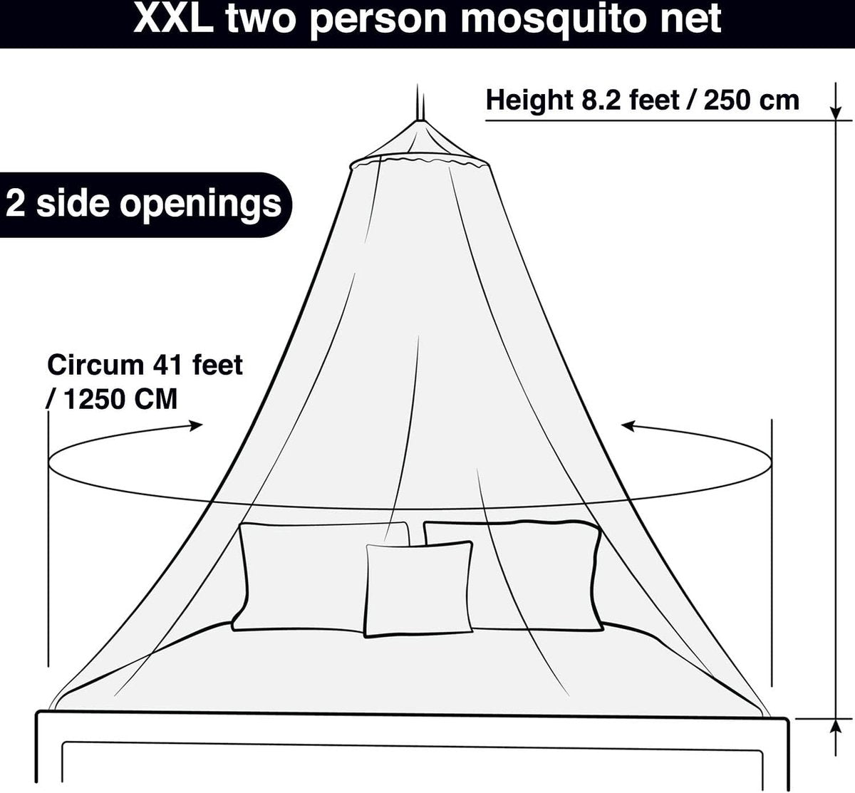Backpackers Klamboe voor eenpersoons- tot kingsize bedden – 2 openingen of volledig gesloten luifel – conisch design voor decoratie of reizen – gratis tas & ophangset voor eenvoudige installatie