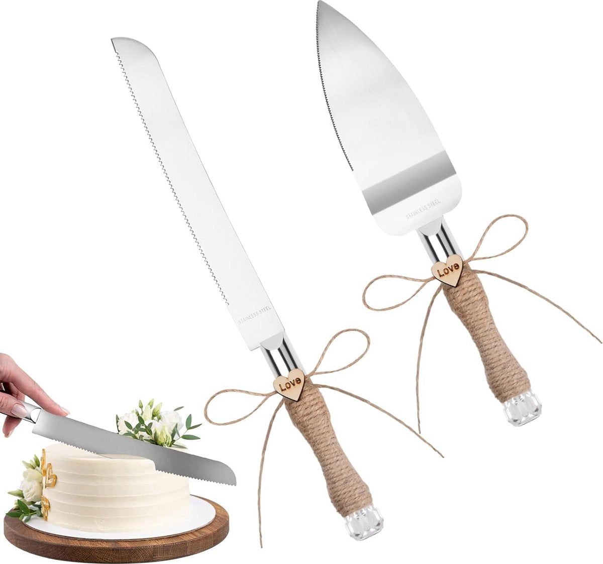 Bruidstaartserveerset, elegant taartmes en taartschep, perfecte taartsnijset voor bruiloft, feest en jubileum