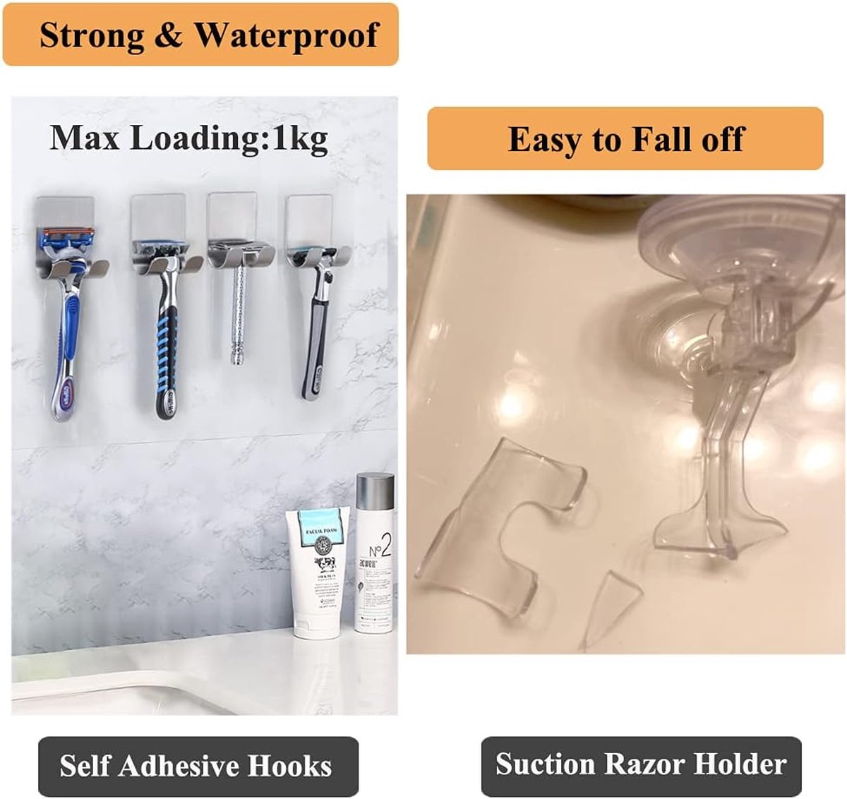 Scheerapparaat houder douche scheerapparaat houder haak zelfklevende haken wandhaken dubbele haak multifunctionele haak roestvrij staal waterdichte badkamer 4 stuks