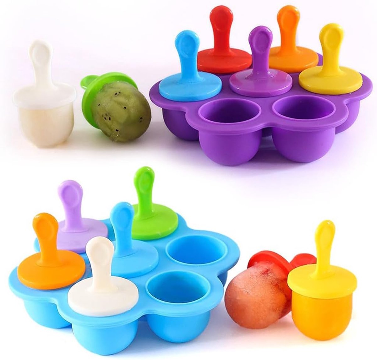 IJsvormen, siliconen ijsvormen, 2 stuks ijsvormen Ijslolly met plastic stokjes, ijsvormen kinderen, kleine ijscontainers, ijsvormen voor ijsijsvormen (paars en blauw)