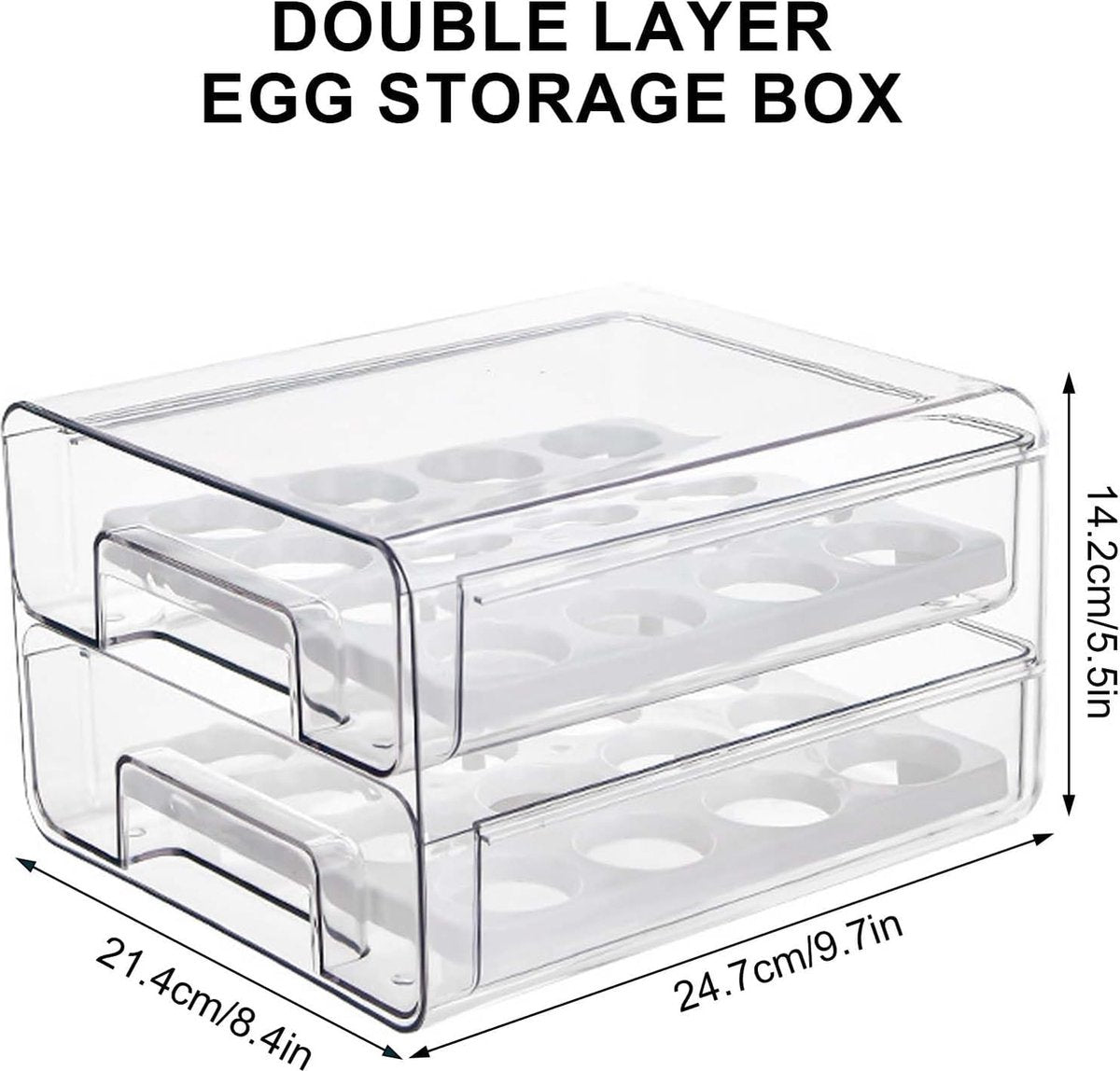 2-laags eiercontainer voor koelkast, 32 eieropbergdoos, eierrepen voor koelkasten, eieropslagladecontainer voor eierconservering, eiertransport, hotelrestaurant