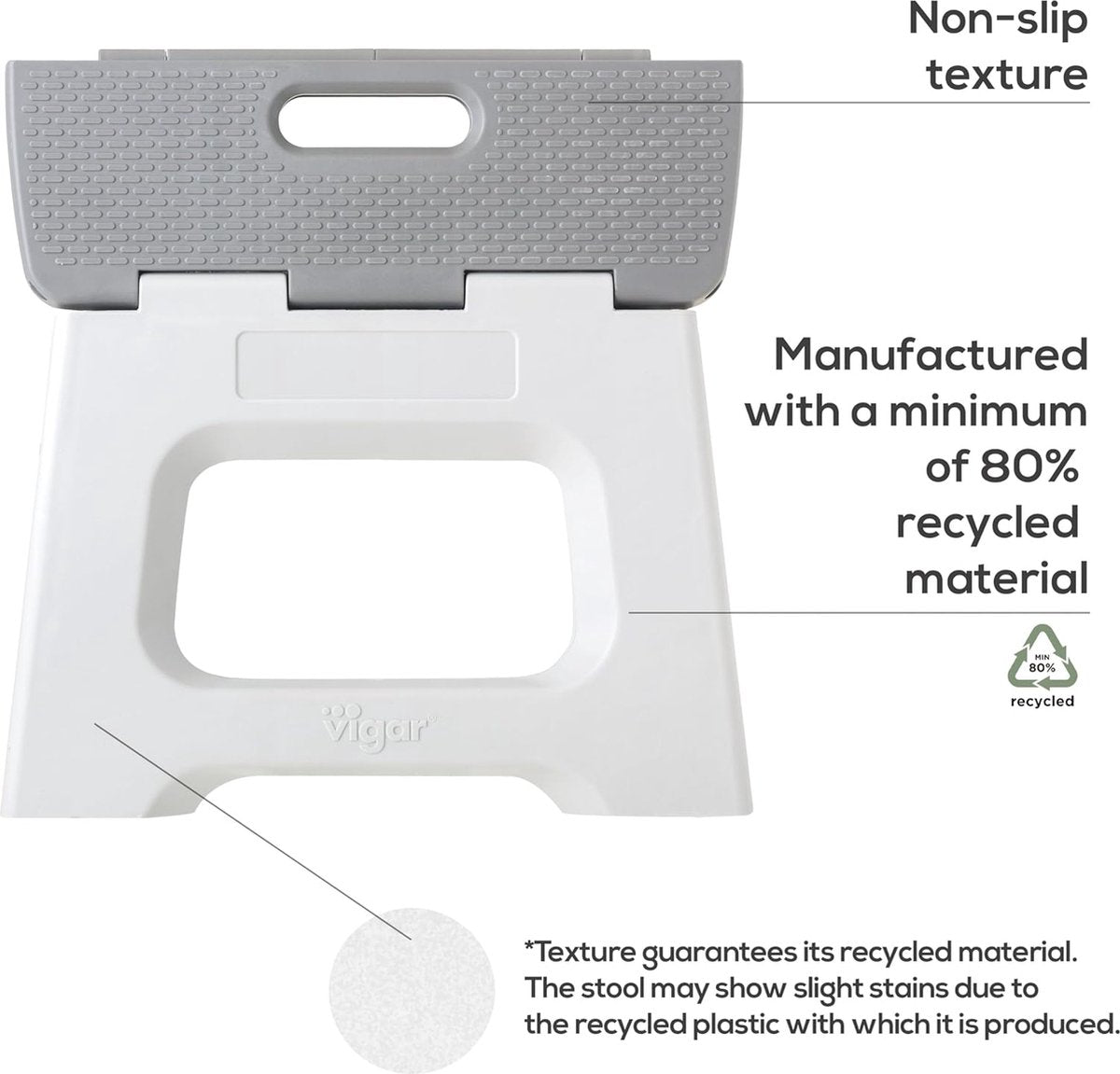 opvouwbare opstapkruk 23 cm met handgrepen, polypropyleen, grijs, 32 x 26 x 23 cm