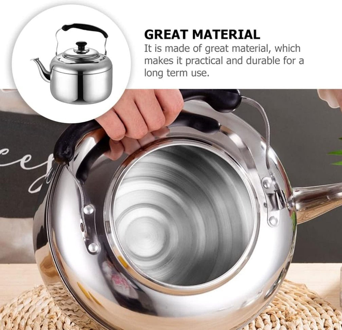 2L roestvrijstalen fluitketel Theeketel Theepot Roestvrijstalen theeketel Geschikt voor inductiekookplaten Keukenuitstapjes Picknick Camping Gasfornuis