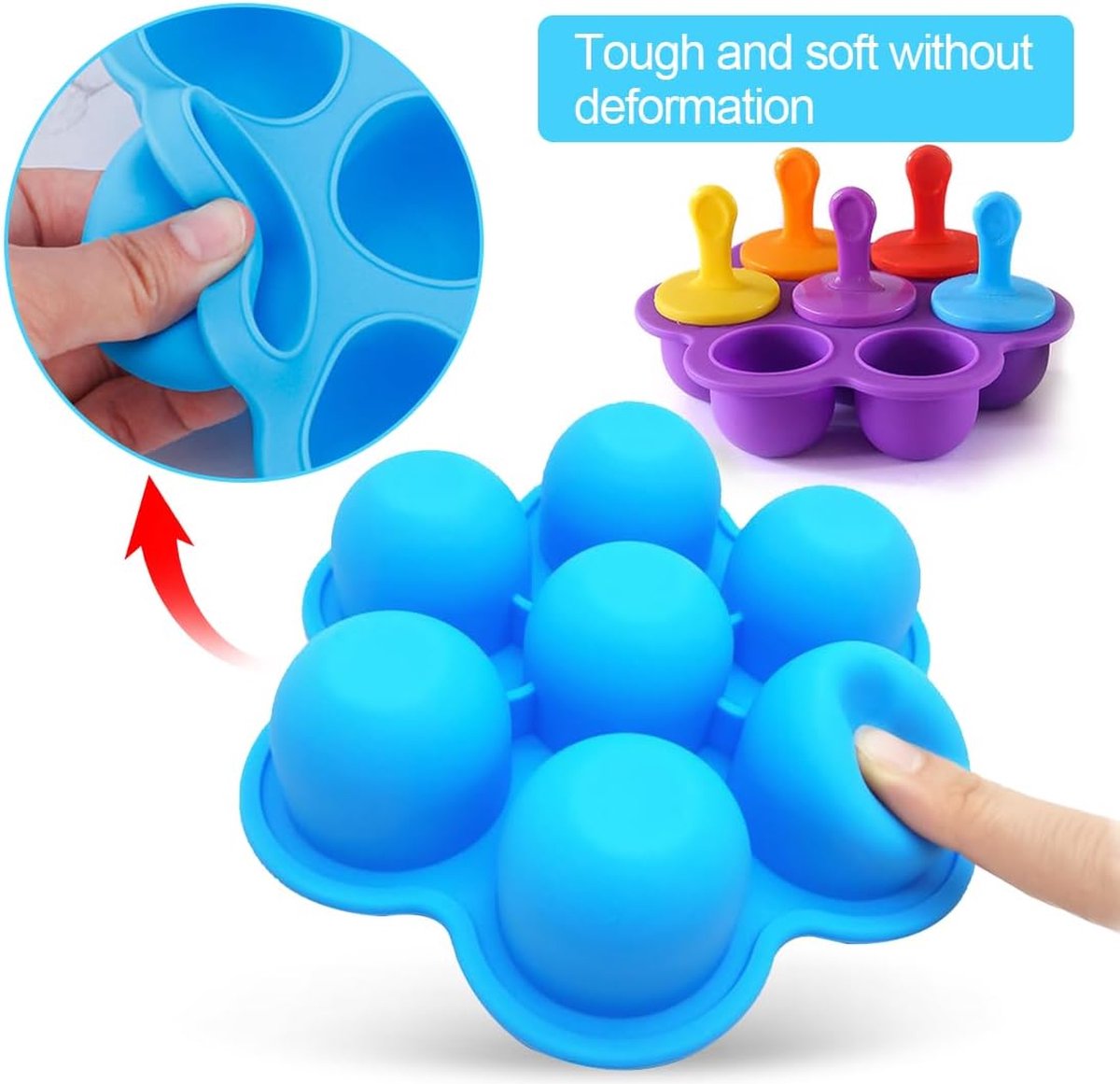 IJsvormen, siliconen ijsvormen, 2 stuks ijsvormen Ijslolly met plastic stokjes, ijsvormen kinderen, kleine ijscontainers, ijsvormen voor ijsijsvormen (paars en blauw)