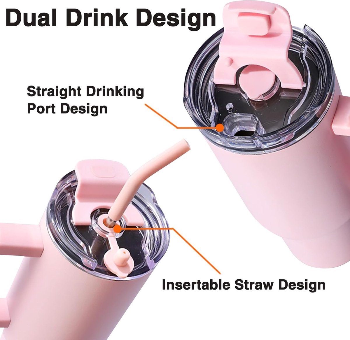 1200 ml koffiebeker om mee te nemen, dubbelwandige, roestvrijstalen vacuüm-isolatiebeker met handvat en rietje, autobeker, thermobeker, koffiebeker voor warme en koude dranken, zwart