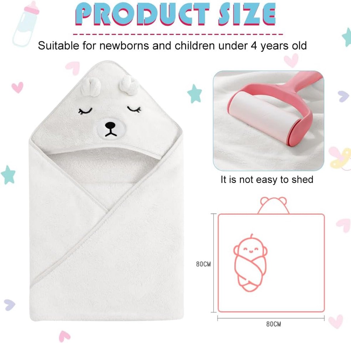 Handdoek met capuchon Babyhanddoek kap 80 x 80 cm babybadhanddoek Babyhanddoek met badhanddoek met capuchon Babyhanddoeken pasgeboren handdoeken met capuchon Babybadhanddoek babybadhanddoek pasgeboren