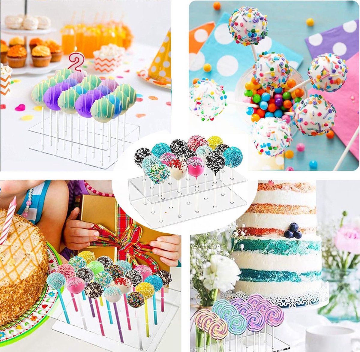2 stuks cakepopstandaard, met 200 cakepopstels, cakepopstandaard, 20 gaten, lollipop standaard, voor bruiloft, verjaardag, dessert, tafel, feestdecoratie