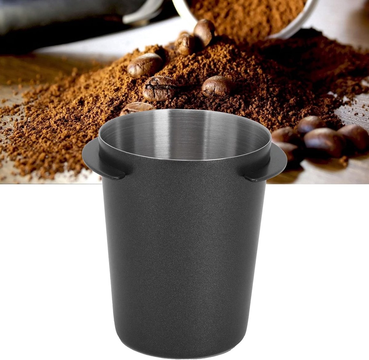 Espresso doseerbekergreep, 58 mm roestvrij staal, koffiemok, zeefdrager, poedertoevoerdeel, espressomachine, koffie, tamper, doe-het-zelfaccessoires, koffiemachine, onderdeel keuken, zwart