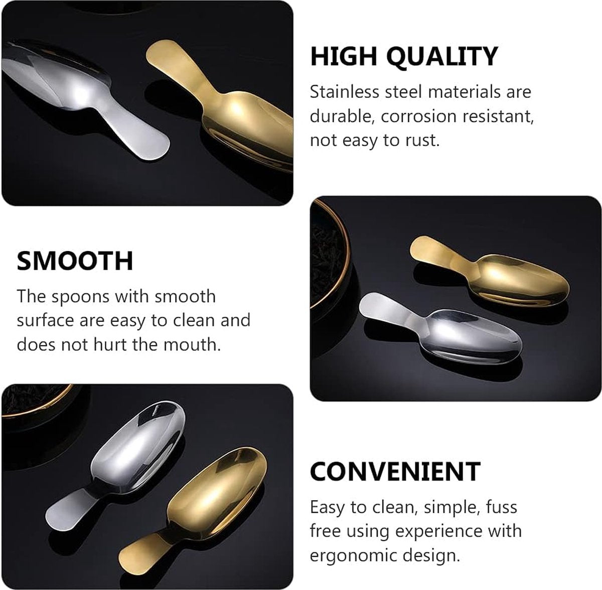 3 stuks gouden roestvrij stalen lepels, gouden dessertlepel, theelepel, theelepel, theelepel, theelepel, theelepel, meelschep, mini-schep, Kerstmis, kinderen, slabestek voor specerijen, zout