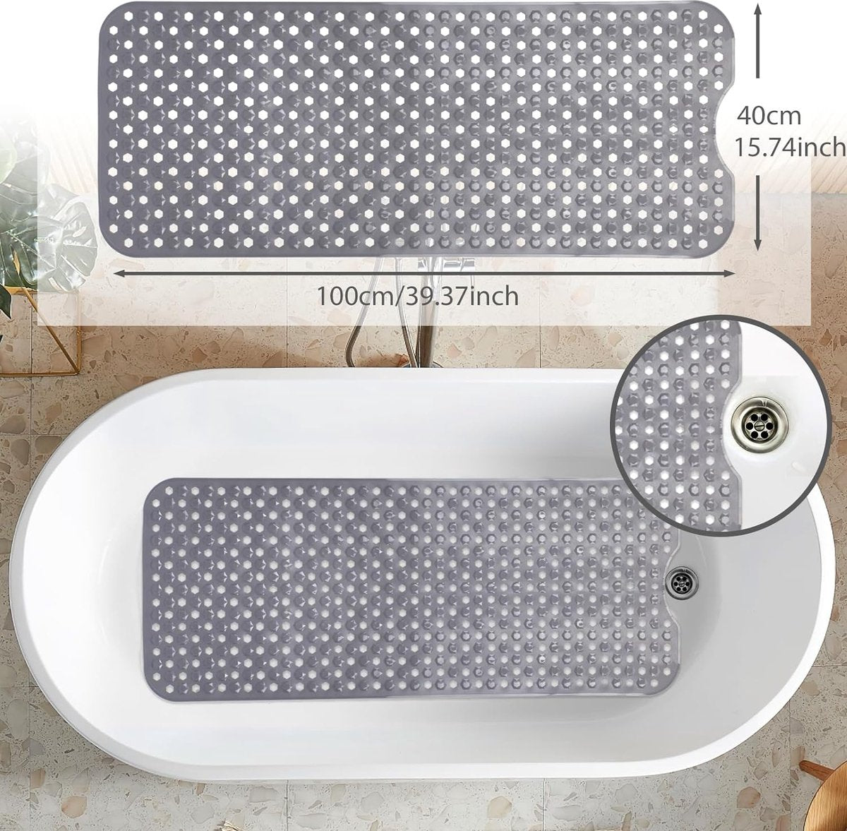 100 x 40 cm badmat antislip douchemat badmat antislip badmat machinewasbaar (grijs)