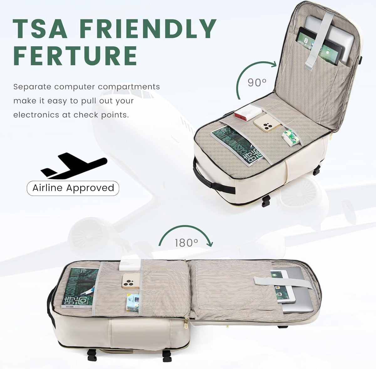 Handbagage, rugzak, vliegtuig, 40 liter, grote reisrugzak voor dames, kofferrugzak, waterdichte reistas voor 17 inch laptop, reisrugzak voor reizen, zakenreizen, zaken, wandelen, weekend