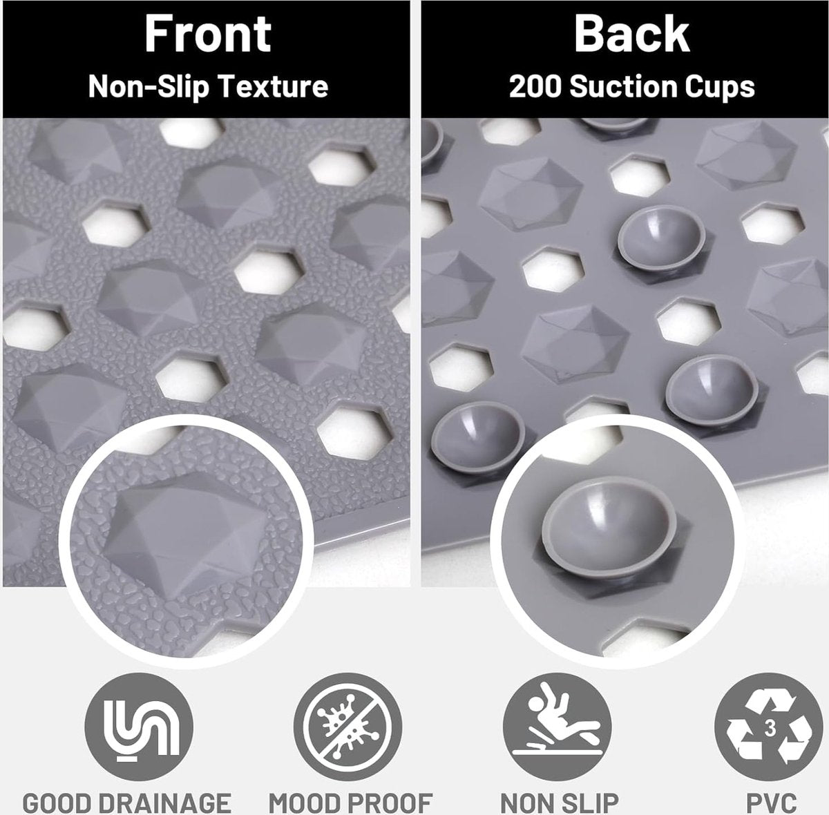 100 x 40 cm badmat antislip douchemat badmat antislip badmat machinewasbaar (grijs)