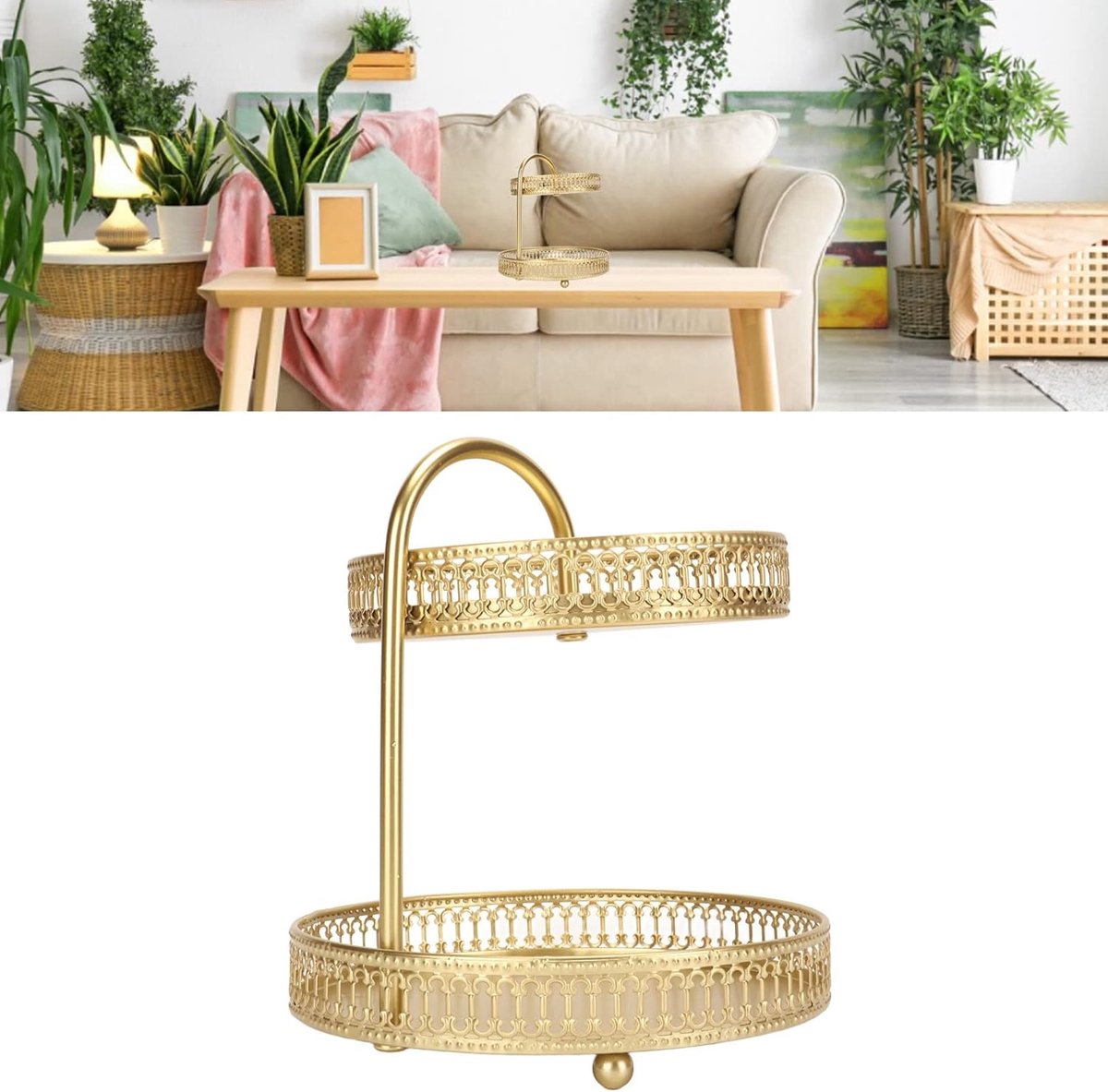 Gouden taartstandaardset, 2-laags fruitschaal met grote capaciteit, decoratieve multifunctionele cupcakestandaard voor thuisfeestkeuken