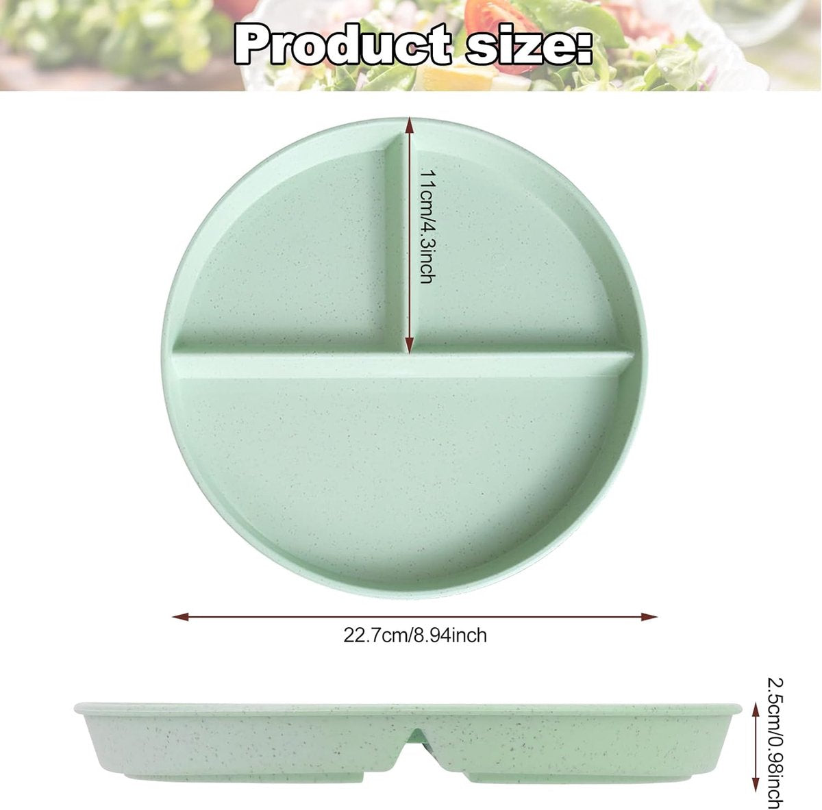 4 stuks gedeelde borden met onderverdeling, 20 cm borden met onderverdeling, onbreekbare portie controleborden, gedeelde eetborden, onderverdeeld voor volwassenen en kinderen