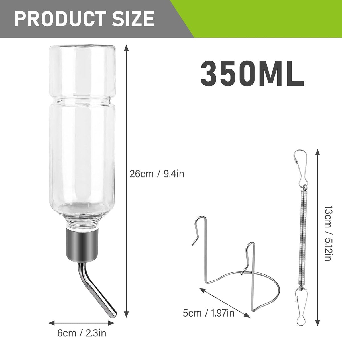 Drinkfles voor konijnen, 4 stuks, 350 ml, knaagdieren, drinkfles, automatische hangende waterflessen, knaagdierdrinken, geen druppel voor kleine dieren, cavia's, chinchilla's, hamsters