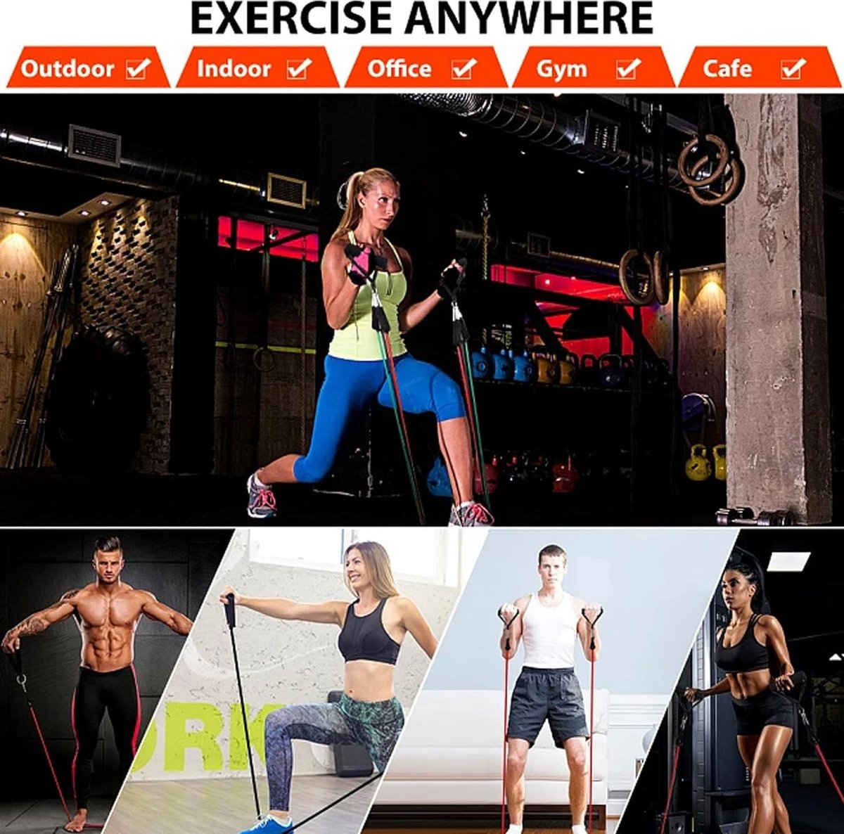 Set van 5 Lat Pull-handgrepen, kabeltrekhandgrepen, handgrepen voor weerstandsbanden, enkele handgreep, kabeltrekker, handgrepen voor fitnessbanden, voor training op de katrol, kabeltrekker of Power Tower (zwart)