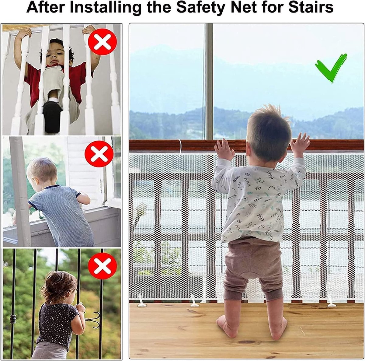 2 meter trapbeschermingsnet, veiligheidsnet voor kinderen, trapbeschermingsnet voor kinderen, trapleuning, hek, mesh, veiligheidsnet, baby-balkonnet, trappennet