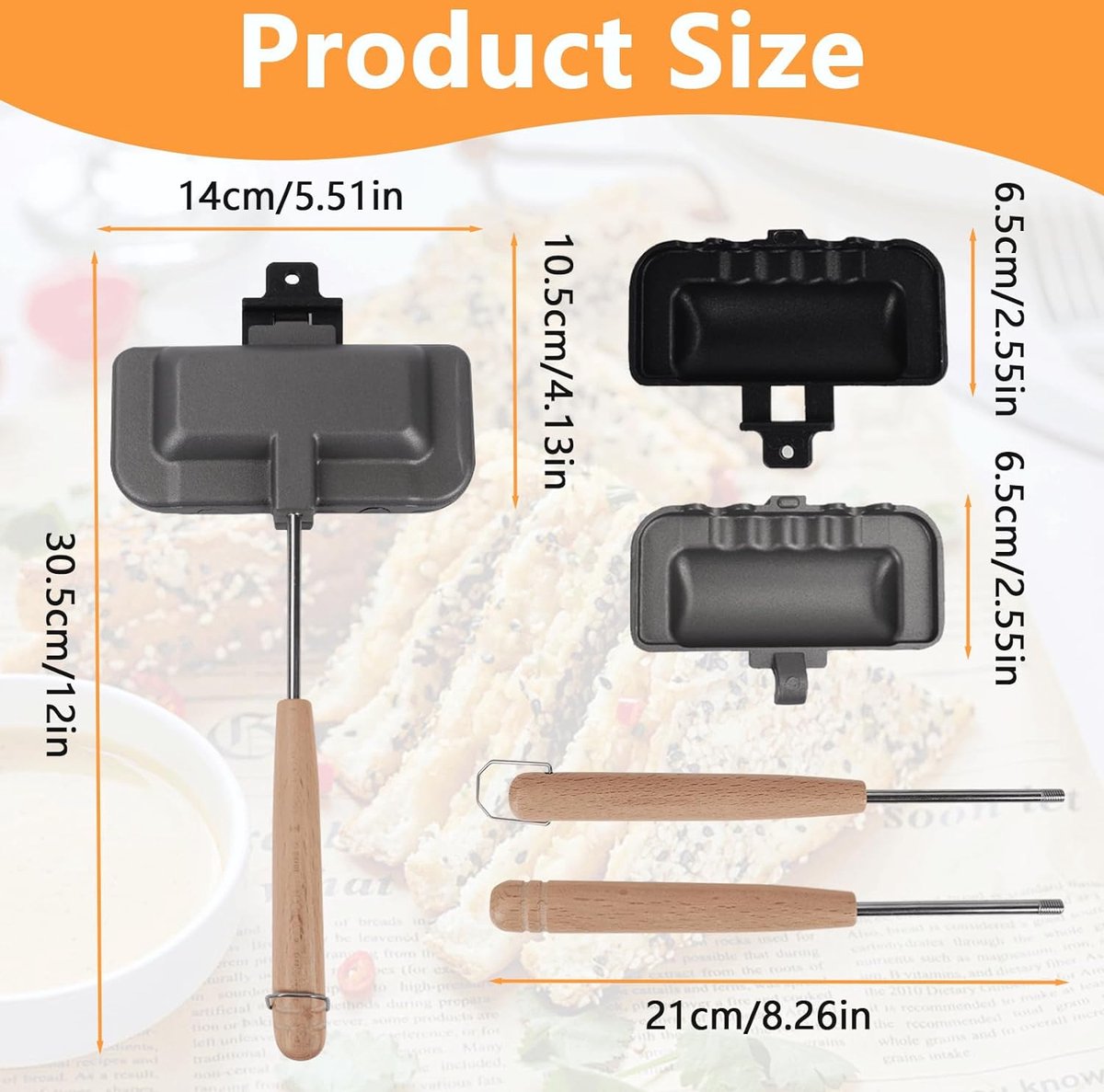 Dubbelzijdige koekenpan, grillpan met antiaanbaklaag, antiaanbakpan dubbelzijdig met handvat, toastpan voor gas- of houtskoolgrills (type 1)