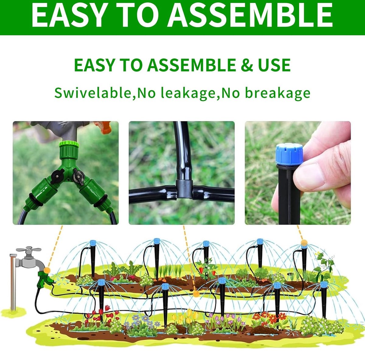 Irrigatiesysteem voor in de tuin, automatisch bewateringssysteem, 30 m, irrigatieset, micro-irrigatieset, doe-het-zelf tuinirrigatie voor planten, tuin, broeikas, bloemen, voor landschap