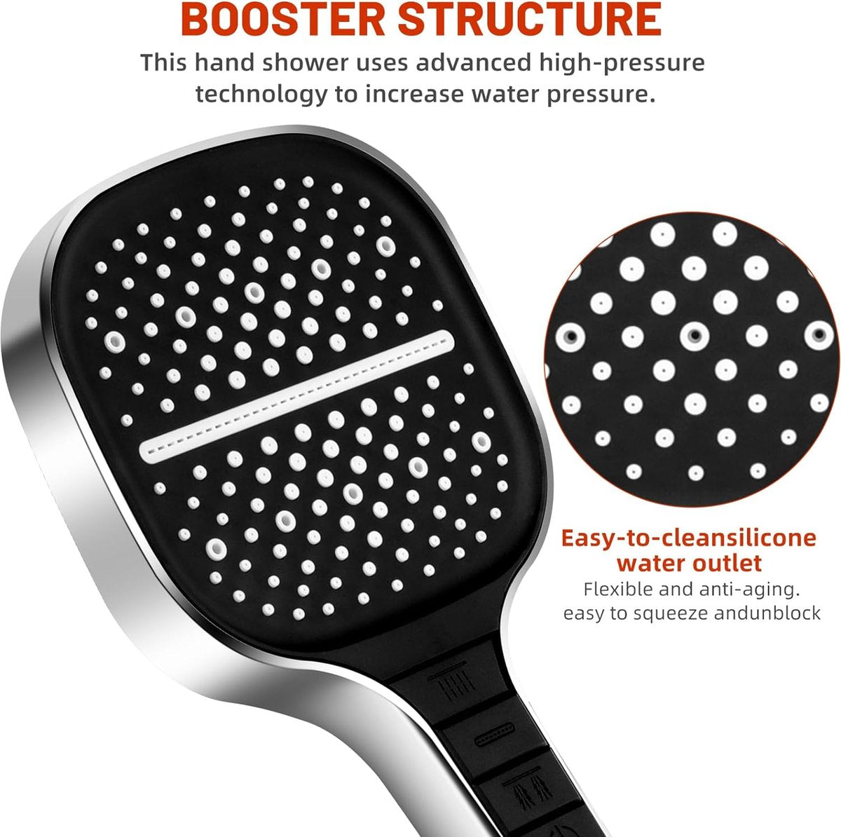 Douchekop, 8 straalsoorten, Douchekop, Waterbesparende douchekop, Regendouche, Met één hand verstelbaar, Grote douchekop, Drukverhogend (douchekop)