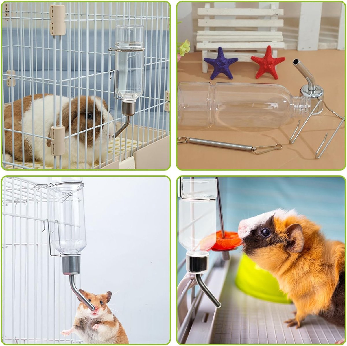 Drinkfles voor konijnen, 4 stuks, 350 ml, knaagdieren, drinkfles, automatische hangende waterflessen, knaagdierdrinken, geen druppel voor kleine dieren, cavia's, chinchilla's, hamsters