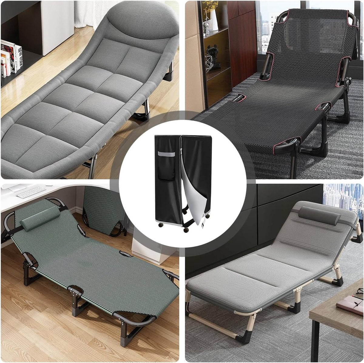 Zwart waterdicht stofdicht klapdekbed: opbergtas voor logeerbedden, multifunctionele bescherming tegen bed, multifunctionele afdekking (114 x 99 x 38 cm)