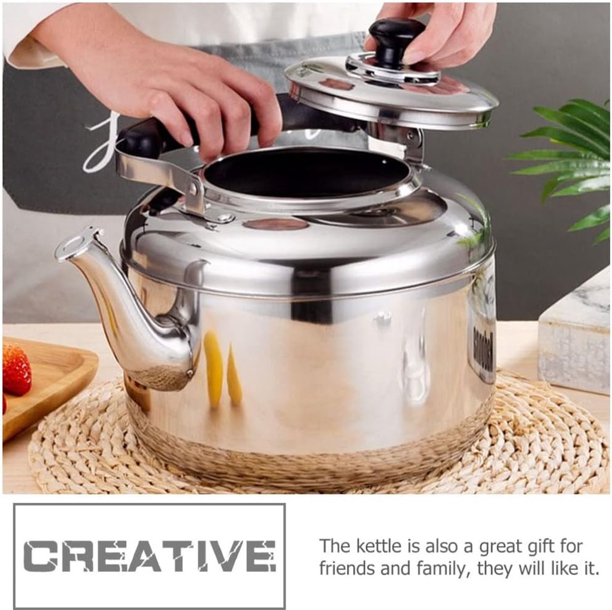 2L roestvrijstalen fluitketel Theeketel Theepot Roestvrijstalen theeketel Geschikt voor inductiekookplaten Keukenuitstapjes Picknick Camping Gasfornuis