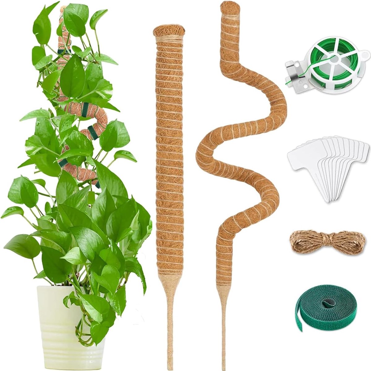 70 cm en 120 cm plantenstok kokos, buigbare kokosvezelmosstok, plantenstok voor klimplanten, natuurlijke plantensteun met accessoires, 2 stuks