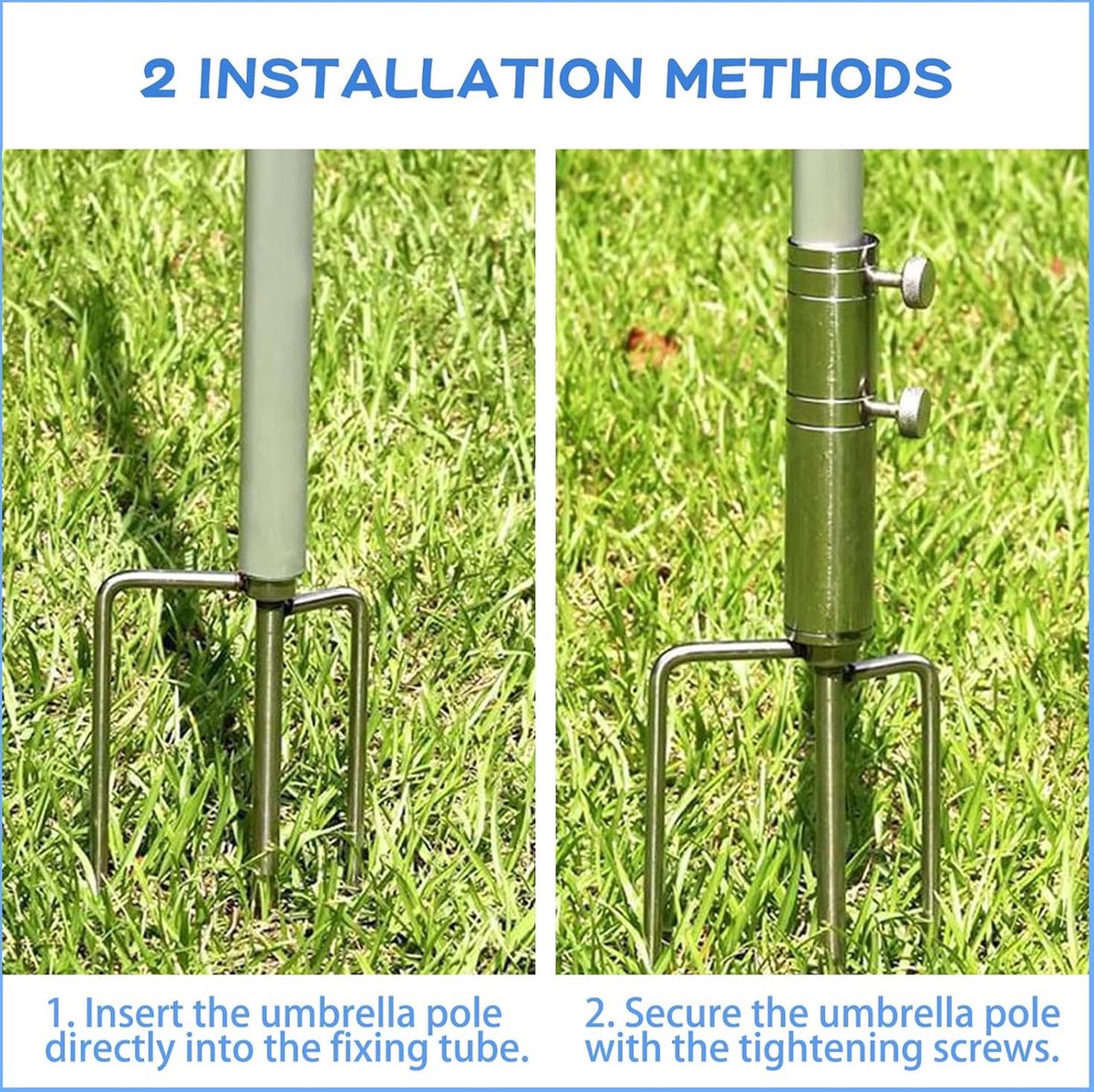 Gazondoorn voor parasol, afneembare grondpen, parasolspies, grondpen, parasolhouder, vloer, parasolstandaard, parasol met 4 haringen, voor strand, gras, zand, tuinparasol