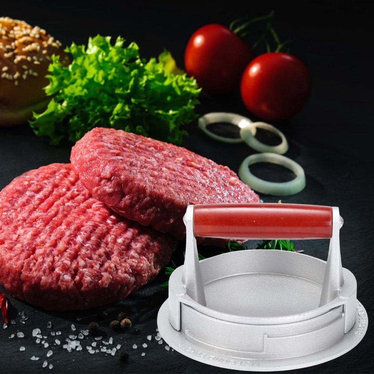 Hamburgerpers, instelbare dikke hamburgerpers, hamburgerpers, 12,5 cm, hamburger-vleespers met klep met antiaanbaklaag voor gelijkmatige patties, tay hamburger, hamburger, Patty Press (B)