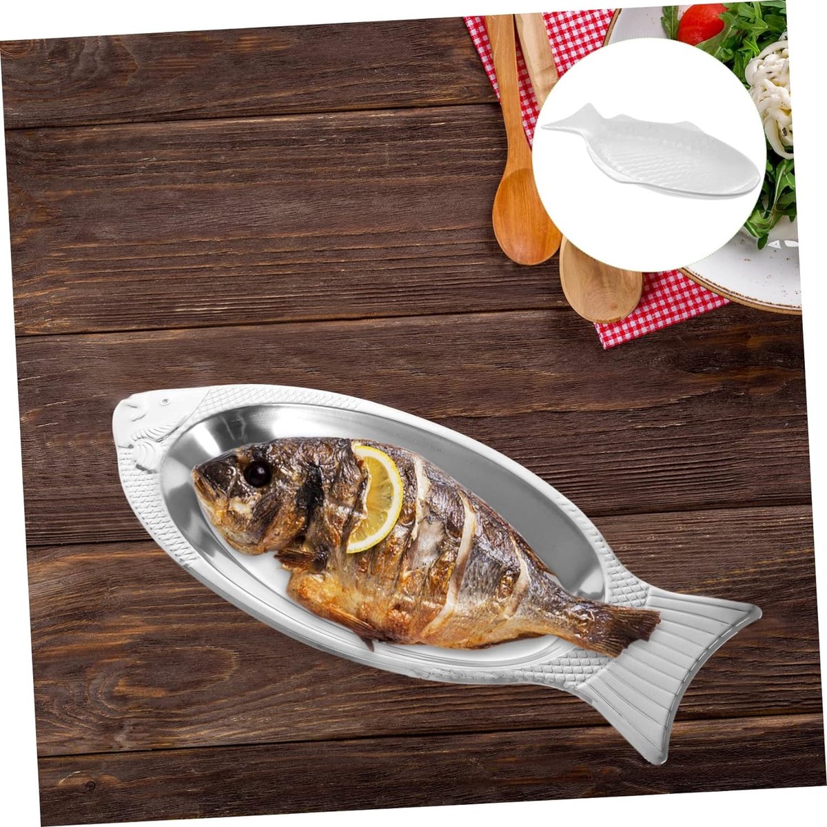 Dienblad 1 stuk vis sushi pizza glas metaal visplaat ovale serveervis serveerschaal gestoomde visschotel feestplaat